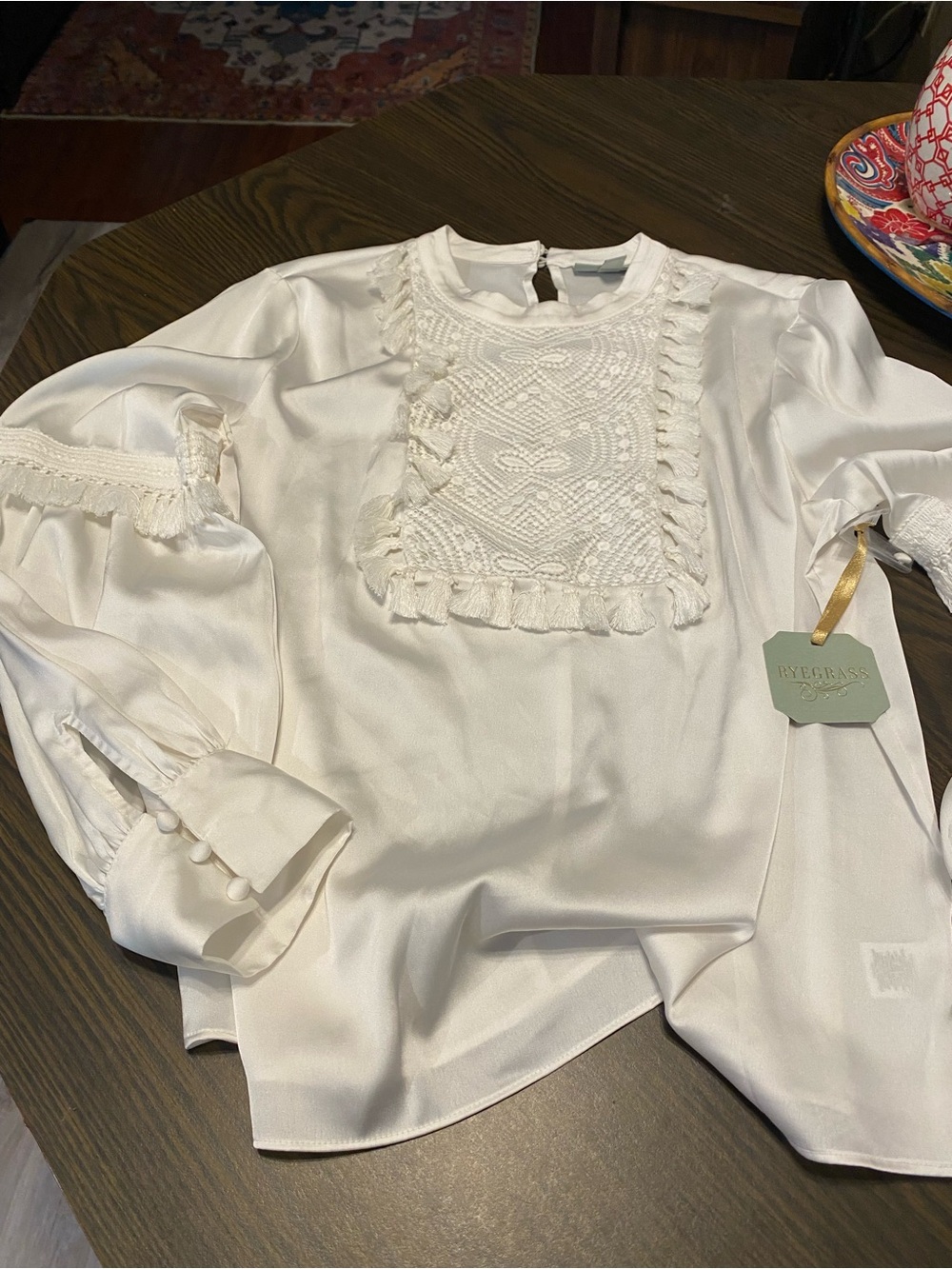 Eyelet Bib-Front White Girls' Blouse -